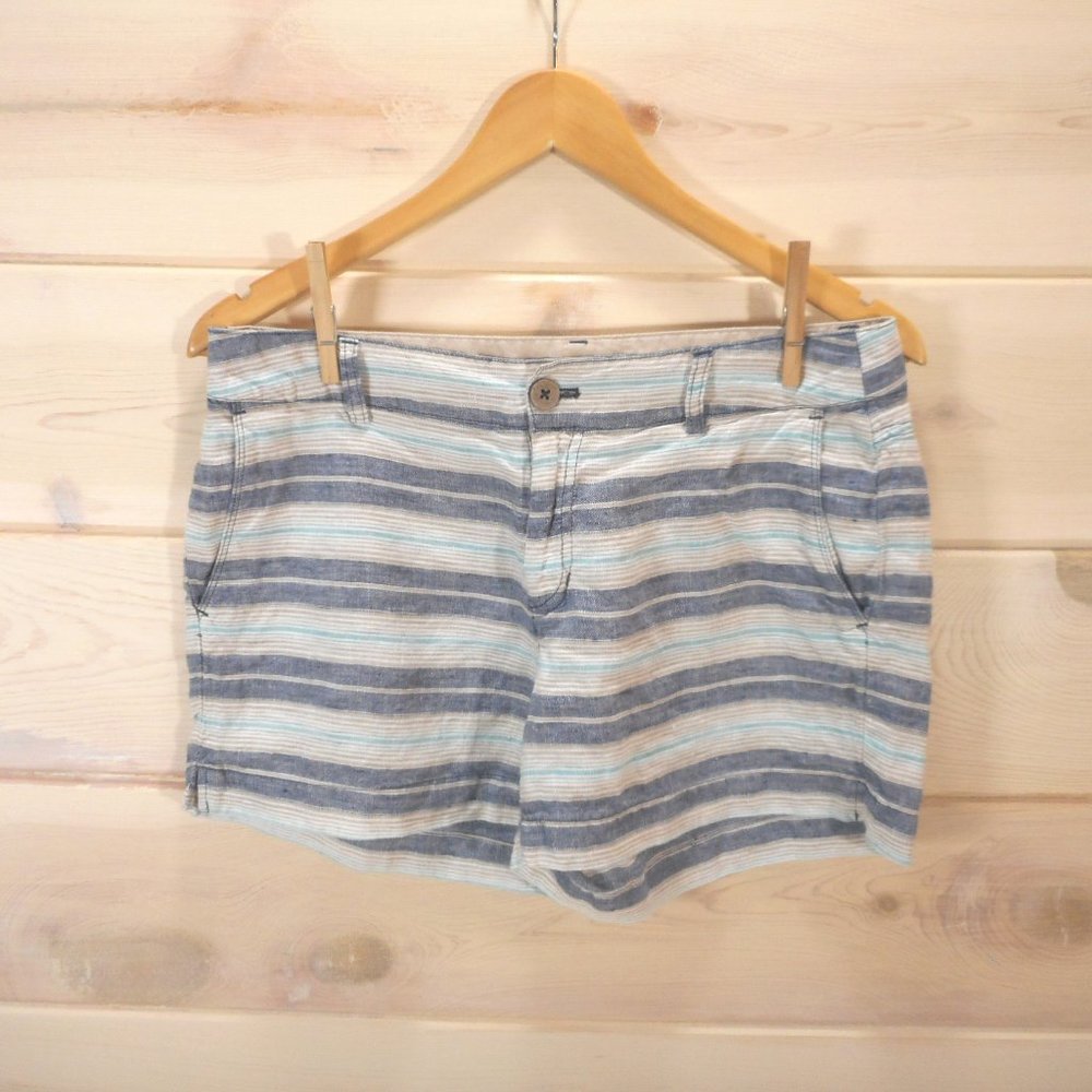 Saint Tropez West Women's Sz 4 Shorts Striped Linen Casual Flat Front